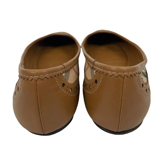 Burberry Haymarket Brogue Nova Check Ballet Flats Tudor Brown Size 37.5 - Picture 5 of 9